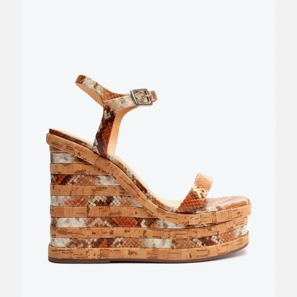 Schutz Snake Embossed Resort Platform Wedges